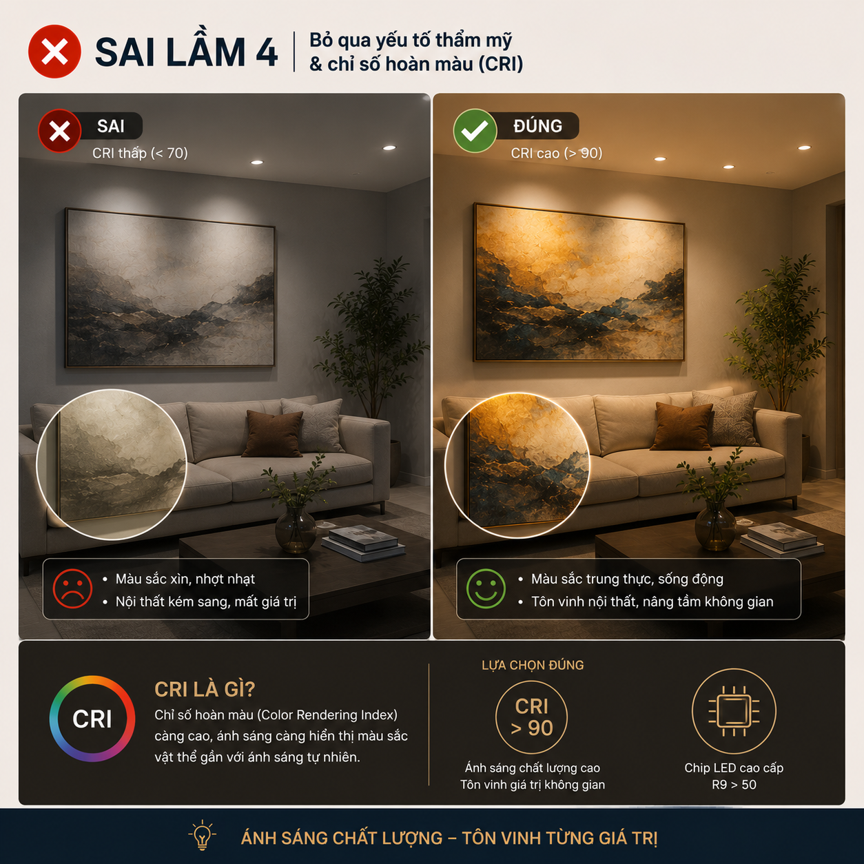 5 SAI LẦM PHỔ BIẾN TRONG CHIẾU SÁNG BIẾN KHÔNG GIAN SỐNG THÀNH “THẢM HỌA” THỊ GIÁC